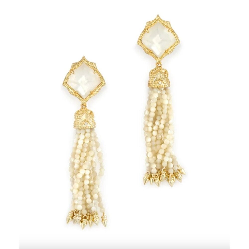 NWT Kendra Scott Ivory Misha Clip On Tassel Statement Gold Plated Earrings 3"